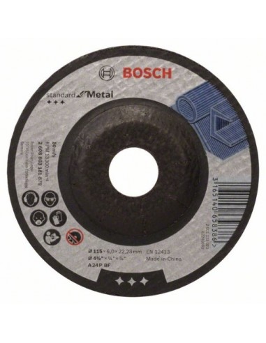 Bosch Disco de desbaste acodado Standard for Metal A 24 P BF, 115 mm, 22,23 mm, 6,0 mm