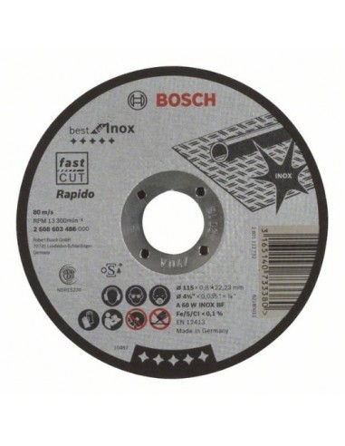 Disco de corte recto Best for Inox - Rapido A 60 W INOX BF, 115 mm, 0,8 mm